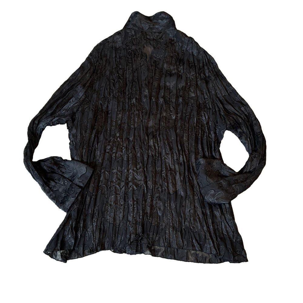 Apostrophe VTG Womens Plus Size crinkle blouse bell sleeve-lace whimsy Top 2XL - Picture 9 of 11